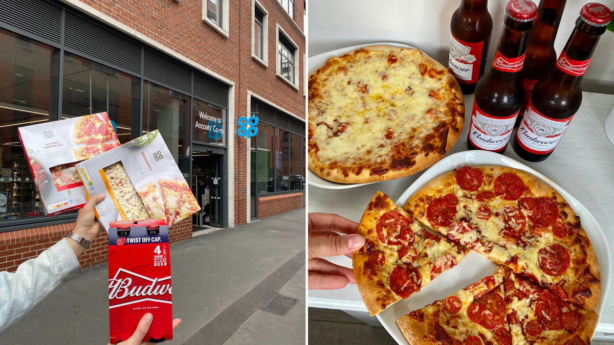 Coop is selling two pizzas and a fourpack of beer for just £5