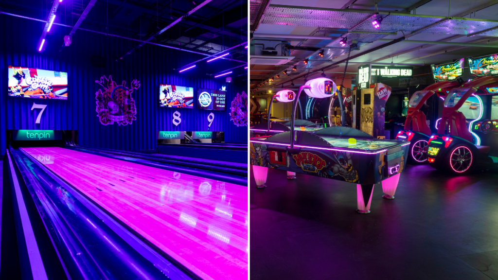 A brand new interactive bowling alley and arcade has opened in the Printworks Proper Manchester