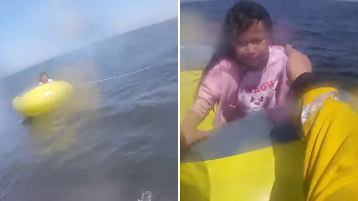 Moment terrified young girl is rescued by lifeguards after being swept